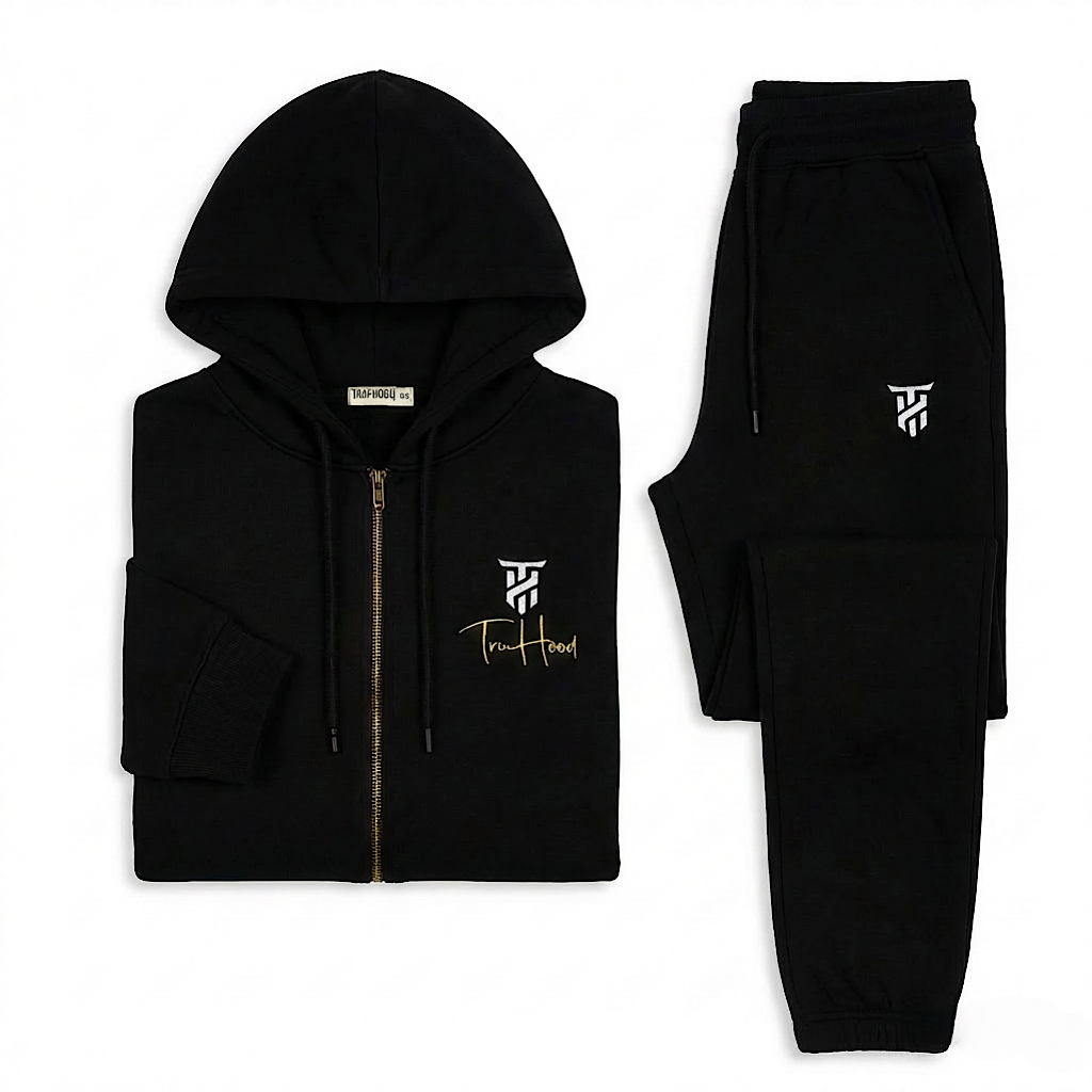 Original Black Tru Man Full Zip Tracksuit Set